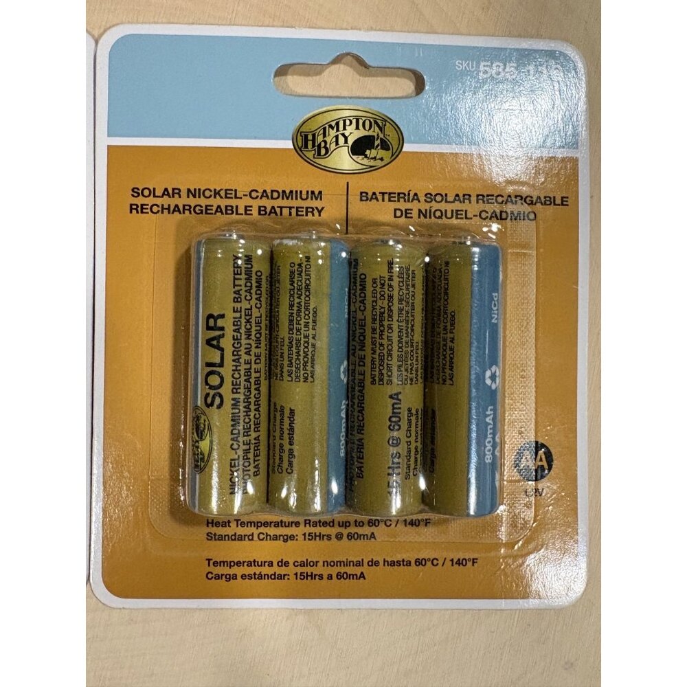 Hampton Bay AA Solar Rechargeable Nickel-Cadmium Batteries 800mAh 2 Packs - Picture 3 of 7